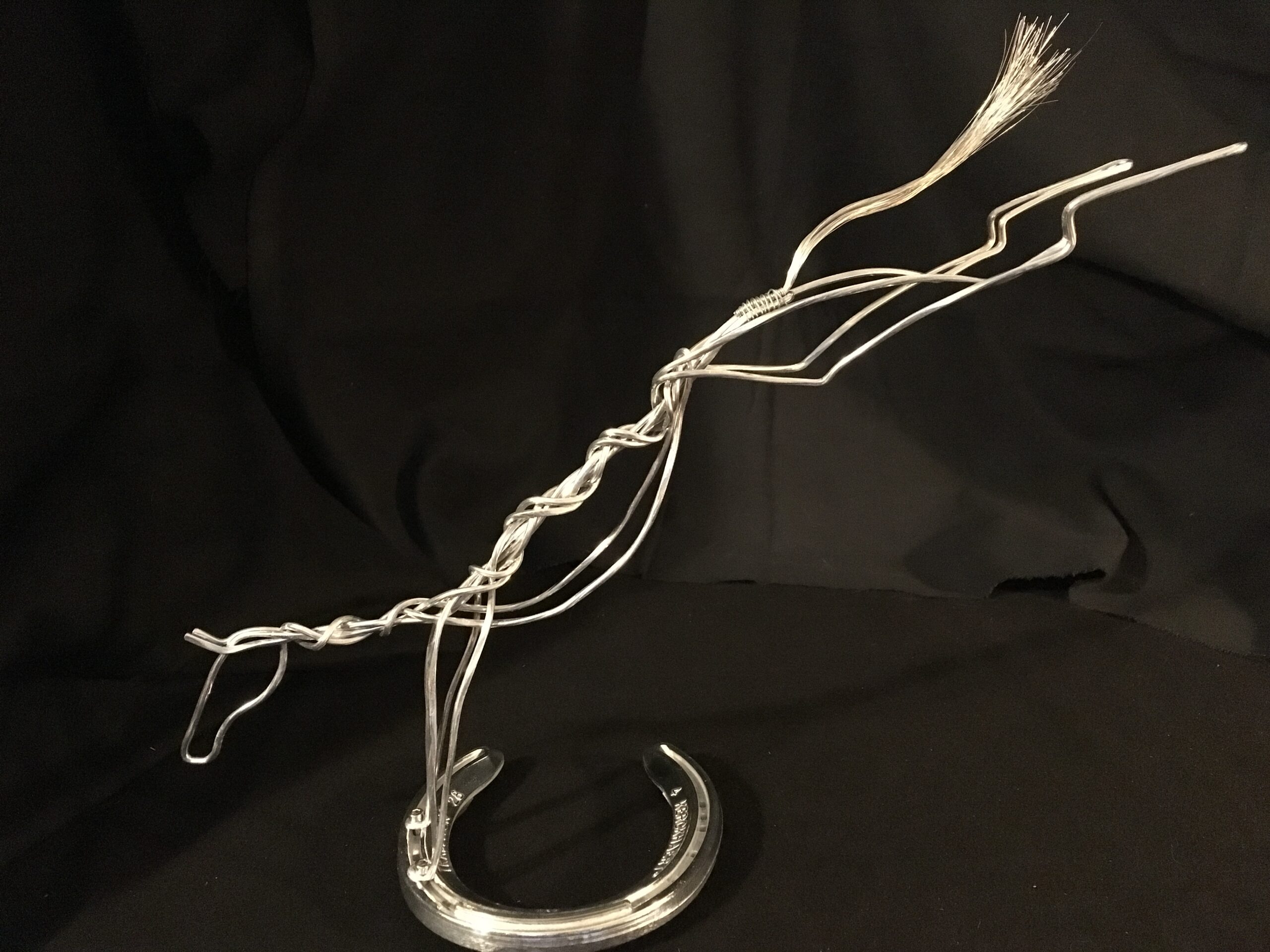 One Wire Sculptures Raring Horse aluminum shoe foreleg